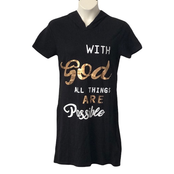 On Fire Dresses & Skirts - On Fire Womens Black Shortsleeved V-Neck Graphic Hoodie Tunic Dress Size 1X